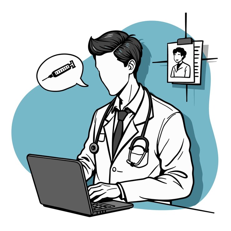 Vector médico realizando una videoconferencia con un paciente para una consulta remota