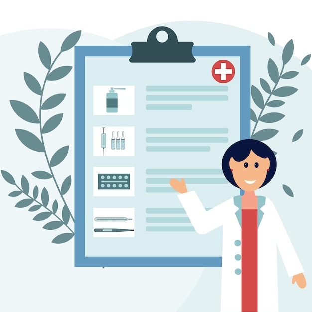 Médico con receta para el tratamiento, ilustración vectorial de color aislado