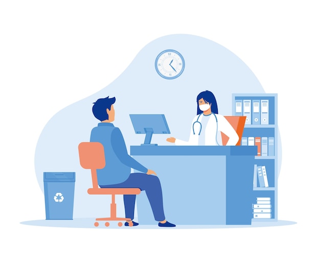 Médico sentado en la mesa con un monitor Terapeuta familiar Clínica de atención médica Concepto de espacio de trabajo