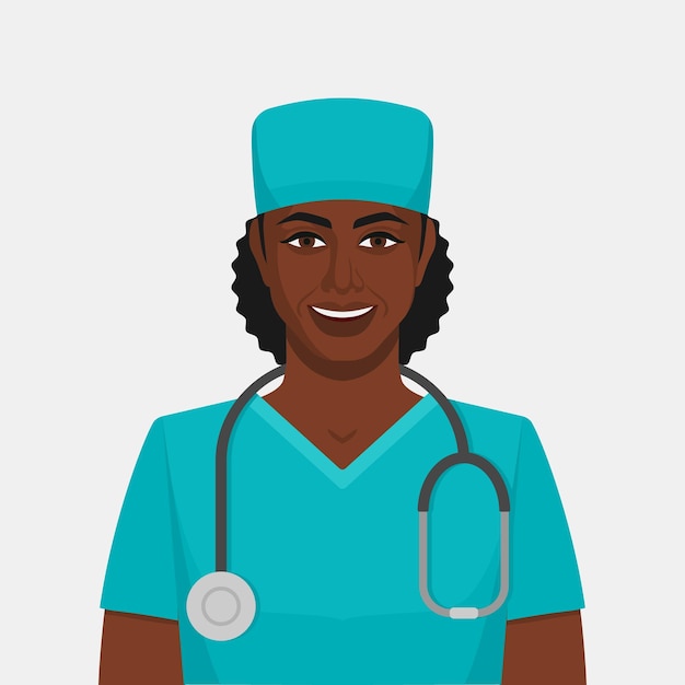 Médico sonriente mujer negra con estetoscopio