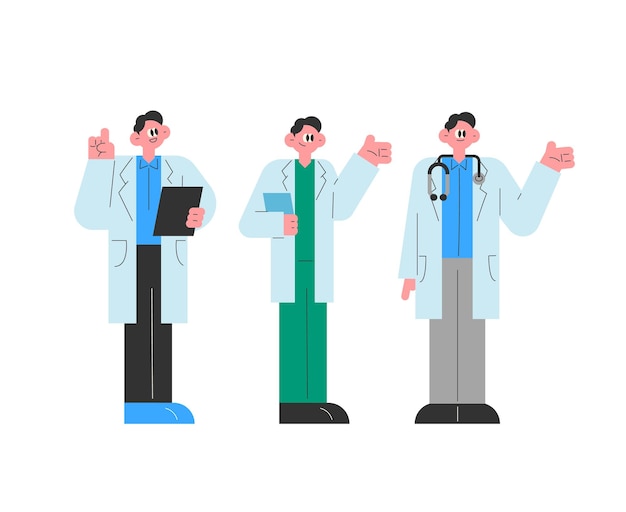 Médicos amigables Ilustraciones personaje médico Ilustración plana
