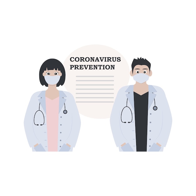Los médicos dan recomendaciones para la prevención del coronavirus. Medicina, pandemia. Ilustración vectorial.