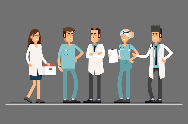 Médicos del equipo sobre un fondo blanco.