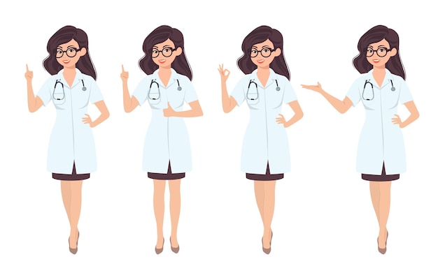 Médicos con estetoscopio en diferentes posesIlustración vectorial