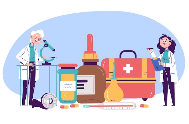 Médicos farmacéuticos con píldoras medicación farmacia antibiótico concepto de producto médico