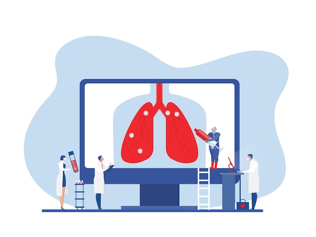 Vector los médicos hacen un examen de pulmón vacunación o investigación del coronavirus covid19 vector plano
