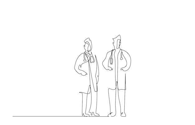 médicos masculinos y femeninos confiados en uniforme de pie en una pose profesional seria