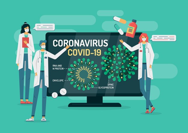 Los médicos muestran la estructura interna del coronavirus en un televisor o monitor de computadora