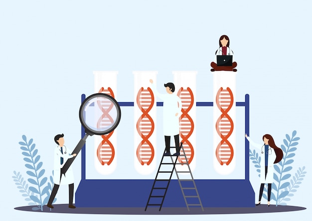 Médicos que trabajan con el concepto de ADN.