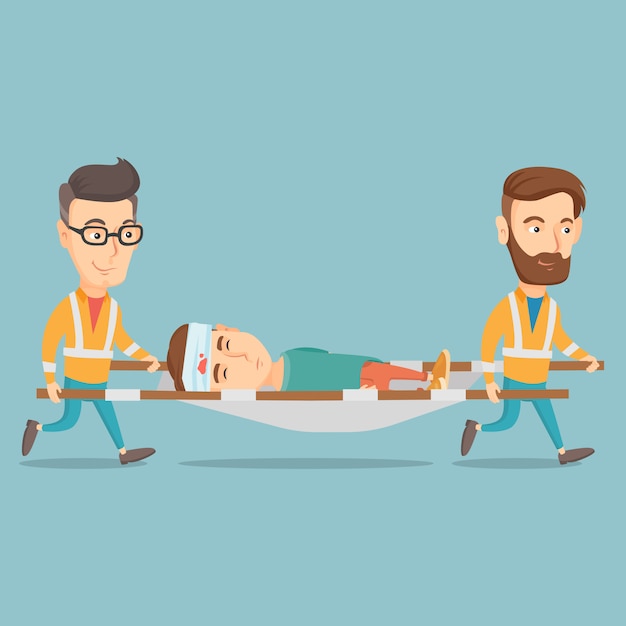 Médicos de urgencias llevando al hombre en camilla.
