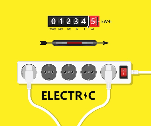 Medidor eléctrico Ilustración del medidor de potencia Cable de extensión eléctrico