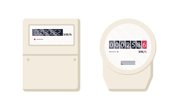 Medidor eléctrico Medidor automático de energía eléctrica Equipo de medición doméstico o industrial en estilo plano Control de consumo de electricidad Ilustración vectorial aislada sobre fondo blanco