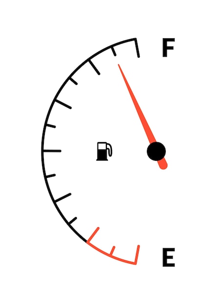 Vector medidor indicador de combustible o medidor de combustible para gasolina, gasolina, diesel, recuento de nivel, control de la plenitud del tanque de gas, indicador de combustible, escalas, icono, dial del coche, gasolina, tablero de instrumentos, ilustración vectorial