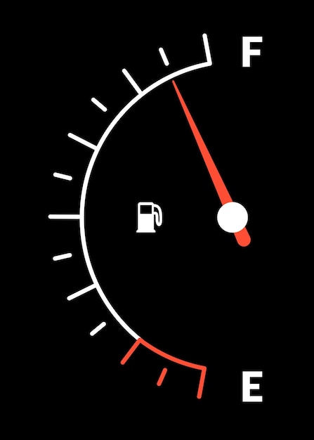 Vector medidor indicador de combustible o medidor de combustible para gasolina, gasolina, diesel, recuento de nivel, control de la plenitud del tanque de gas, indicador de combustible, escalas, icono, dial del coche, gasolina, tablero de instrumentos, ilustración vectorial