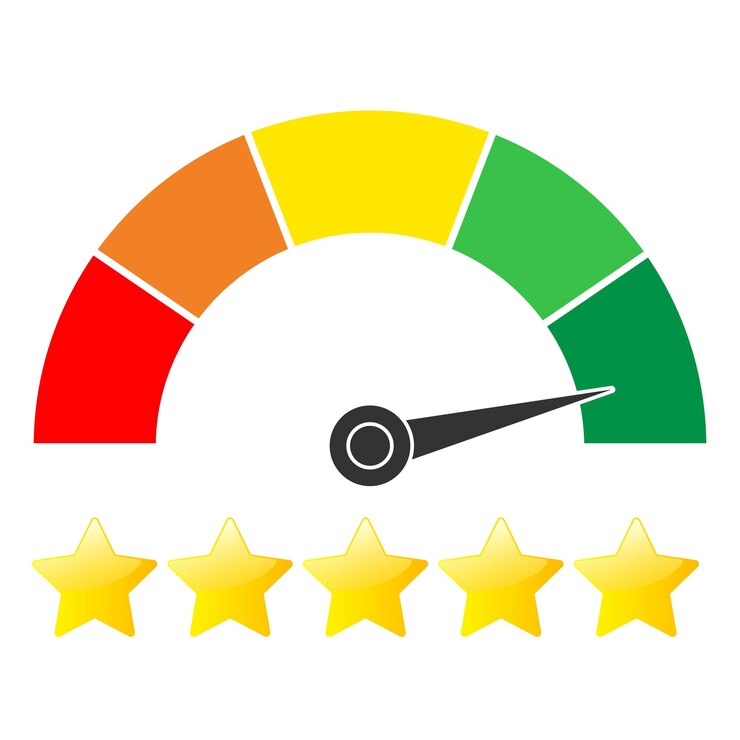 Vector medidor de satisfacción del cliente con calificación de estrellas. ilustración vectorial.