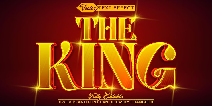 Vector medieval golden siny the king vector modelo de efecto de texto editable