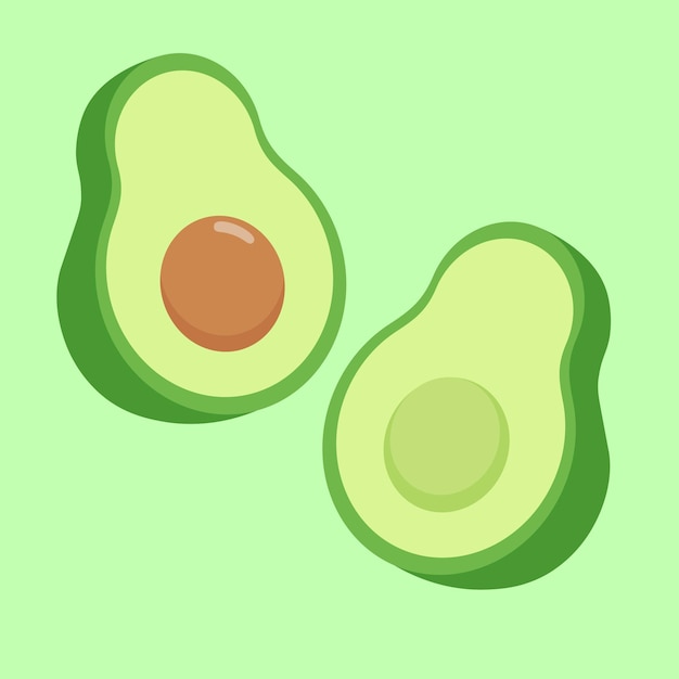 Medio aguacate fresco aislado sobre fondo blanco alimentos orgánicos estilo de dibujos animados ilustración vectorial para el diseño