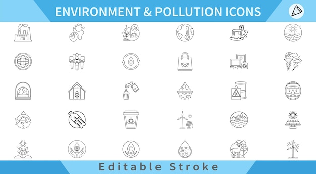 Medio ambiente Configuración de iconos de líneas de contaminación Problemas ambientales Recuperación de la contaminación y más