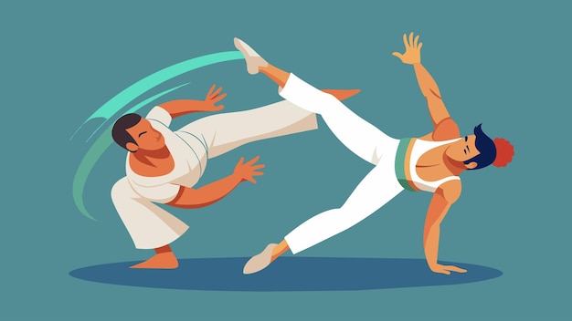 Vector en medio de un animado círculo de roda dos capoeiristas muestran su maestría tanto en la danza como en