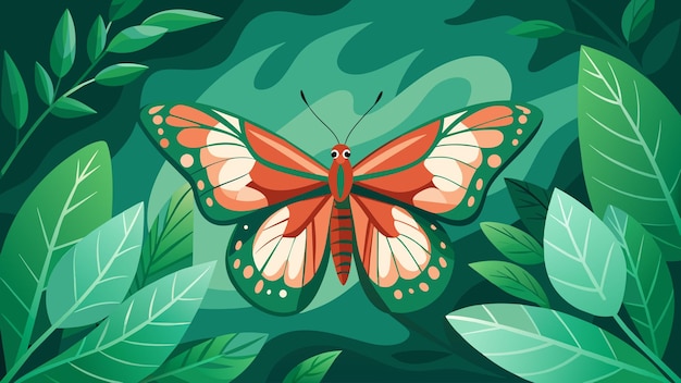 Vector en medio de la exuberante vegetación una mariposa solitaria se posó en una hoja sus delicadas alas creando un suave