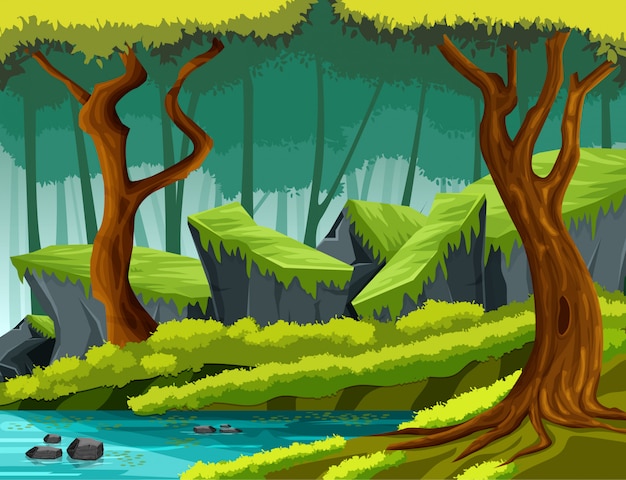 Medio de una ilustración de naturaleza forestal