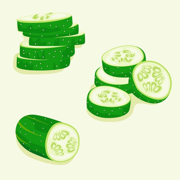 Vector medio pepino y rodajas comida dietética ilustración vectorial verduras útiles