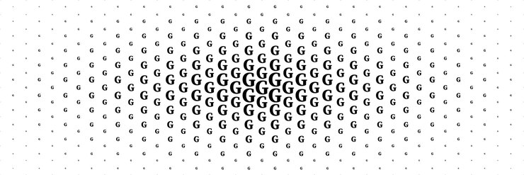 Vector medio tono horizontal de la letra g mayúscula negra que se extiende desde el centro para el patrón y el fondo