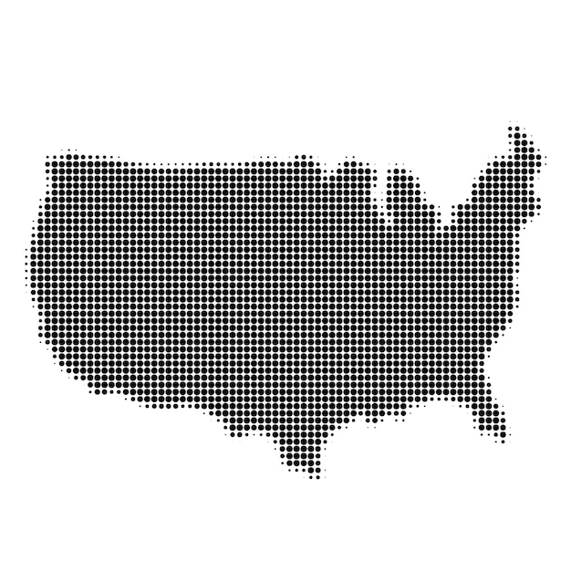 Vector medio tono mapa de los estados unidos sobre un fondo blanco