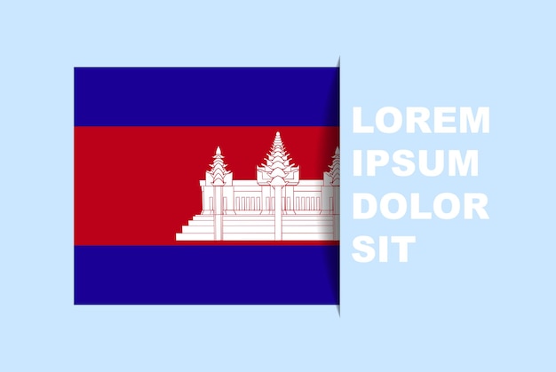 Medio vector de bandera de Camboya con espacio de copia, bandera de país con estilo de sombra, efecto de deslizamiento horizontal