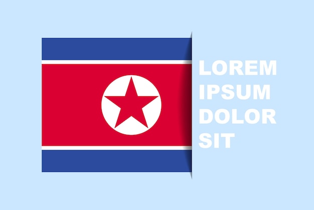 Medio vector de bandera de Corea del Norte con espacio de copia, bandera de país con estilo de sombra, diapositiva horizontal