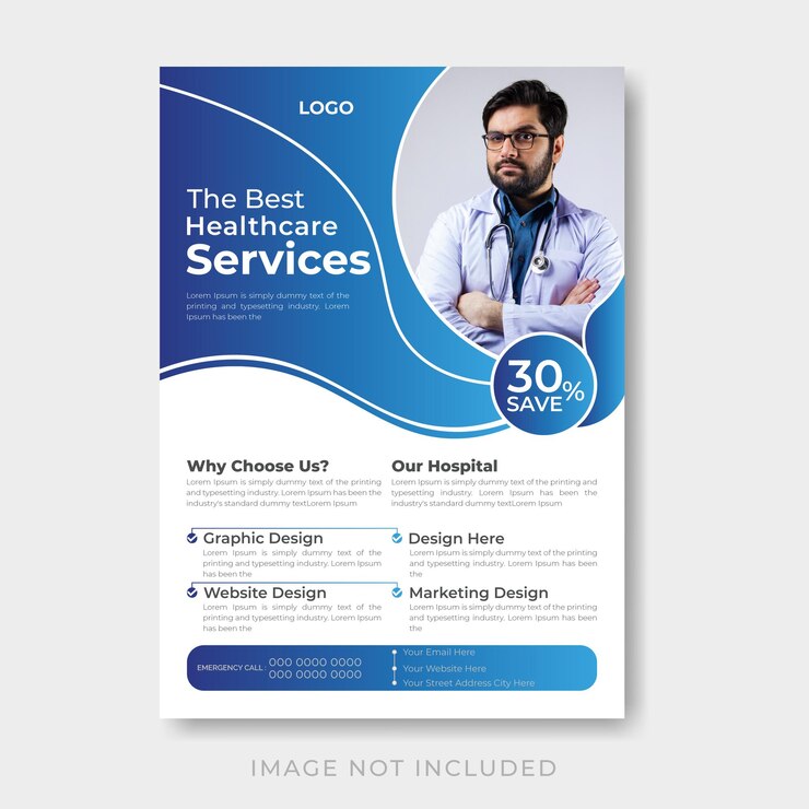 Medios sociales de atención médica vectorial plantilla de banner de promoción web de volantes