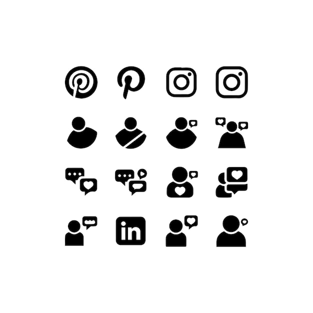 Medios sociales e interacción del usuario Icon Set Ilustración vectorial