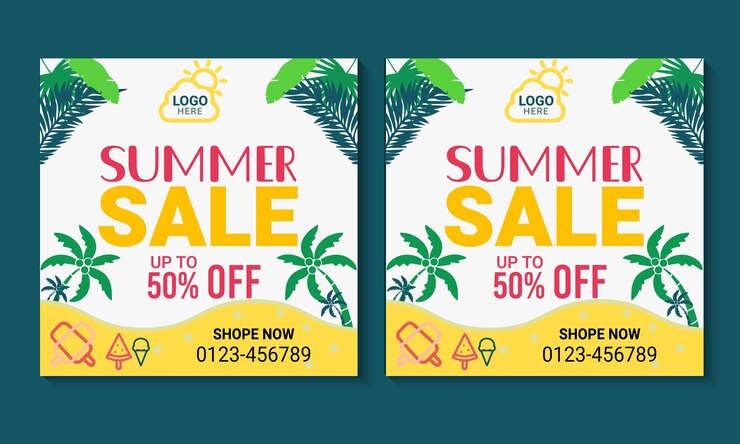 Medios sociales de verano y diseño de plantillas de carteles de Instagram