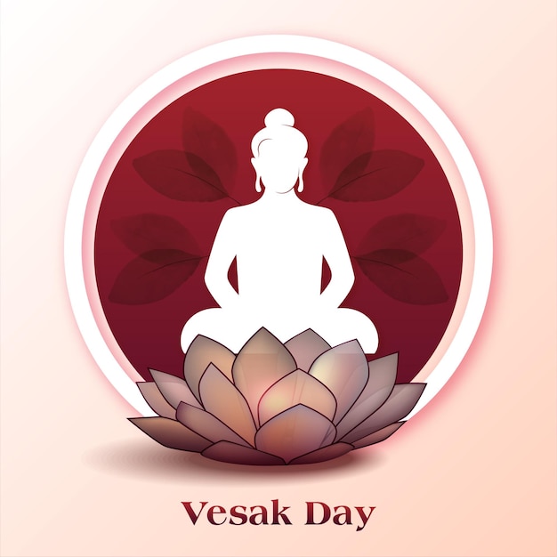 Vector meditación del día de vesak de buda con fondo de loto publicación en redes sociales