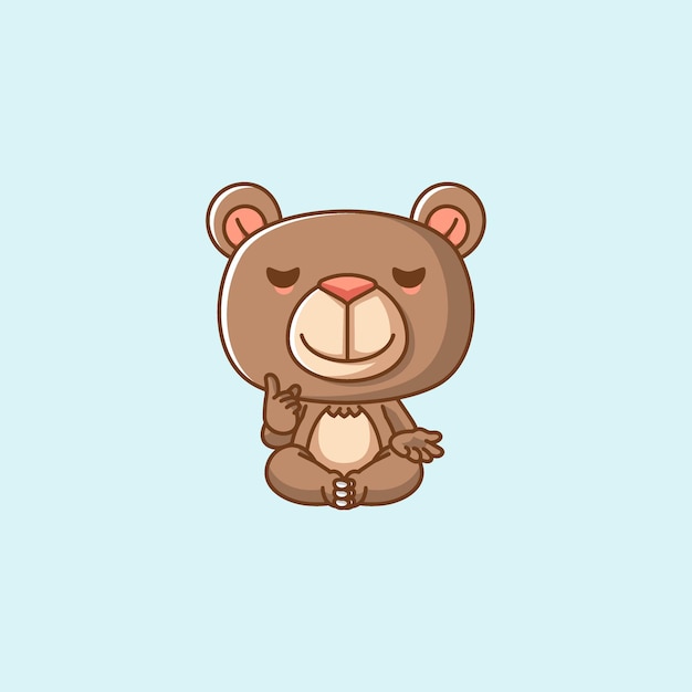 Meditación de oso lindo yoga kawaii chibi personaje mascota ilustración diseño de estilo de contorno