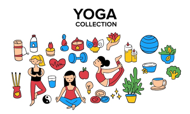 Meditación yoga icono forma colección yoga vector ilustración