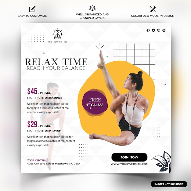 Meditación de yoga Medios sociales plantilla de publicaciones de Instagram