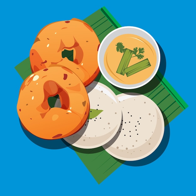 Medu Vada sobre hoja de coco con chutney