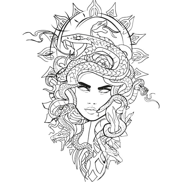 Medusa vector de mitología griega, diseño de tatuaje