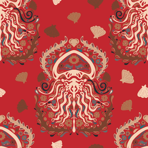 medusas arte popular ornamento estilizado elementos marinos étnicos motivos naturales superposición sin fisuras patrón interminable vector de relación