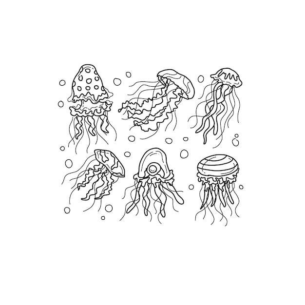 Medusas dibujadas a mano doodle ilustraciones vector conjunto