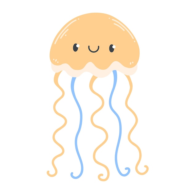 Medusas en un lindo estilo de dibujos animados aisladas en una ilustración vectorial blanca con una medusa sonriente