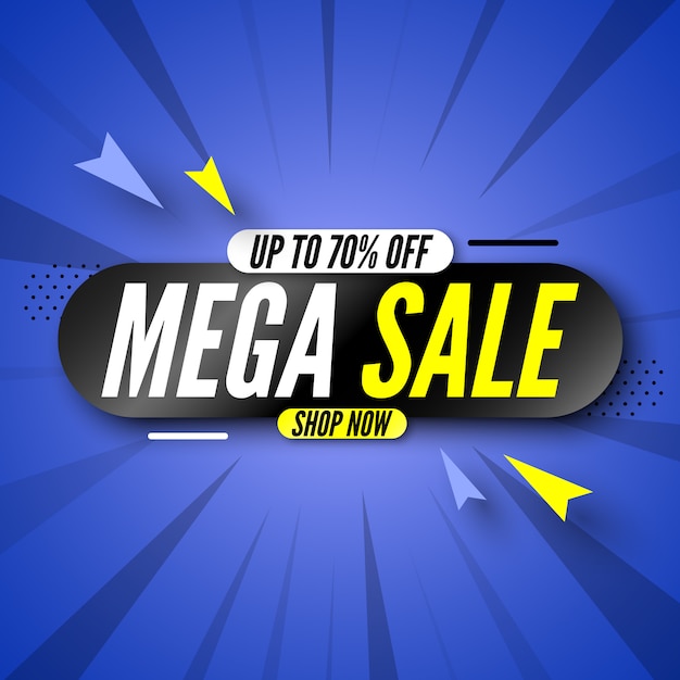 Vector mega banner de venta, hasta 70% de descuento.