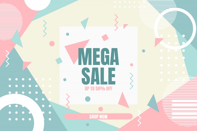 Mega banner de venta en estilo memphis