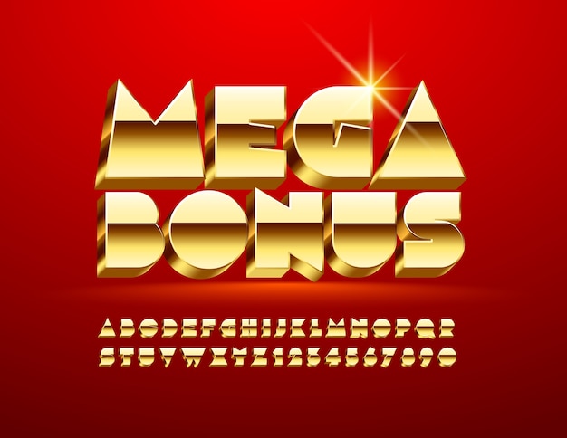 Mega Bono Dorado. Fuente 3D de lujo. Majestic Elite Alphabet Letters, Números y Símbolos