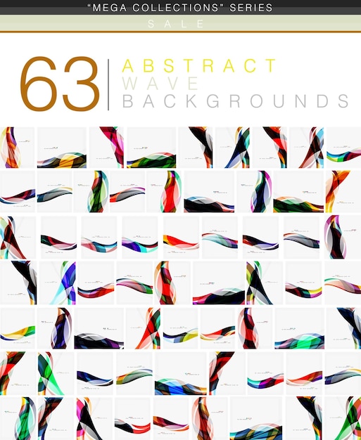 Mega colección de fondos abstractos de ondas líneas de ondas coloridas en plantillas geométricas de vectores de luz