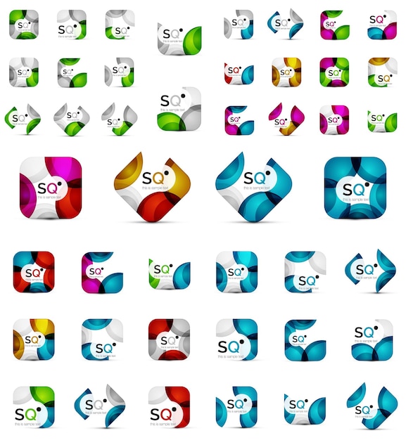 Mega conjunto de banderas cuadradas creadas con formas geométricas superpuestas círculos coloridos ilustración vectorial