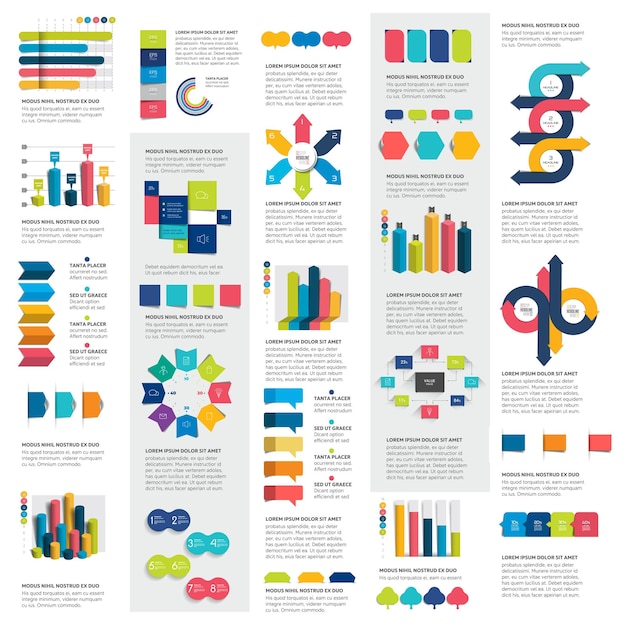 Mega conjunto de elementos infográficos, gráficos, gráficos, gráficos circulares, diagramas, burbujas de discurso.