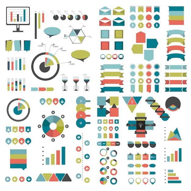 Mega conjunto de elementos infográficos, gráficos, gráficos, gráficos circulares, diagramas, burbujas de discurso.