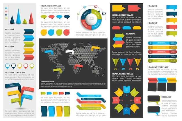 Mega conjunto de elementos infográficos, gráficos, gráficos, gráficos circulares, diagramas, burbujas de discurso.